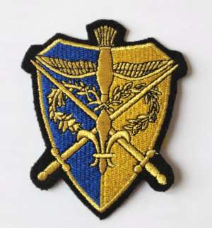 Écusson brodé camelot, bleu et jaune