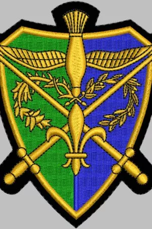 Écusson brodé camelot, vert et bleu