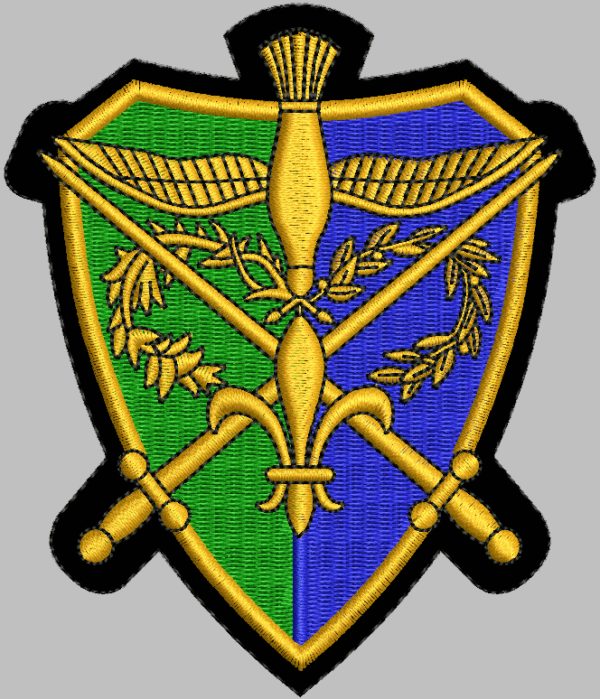 Écusson brodé camelot, vert et bleu
